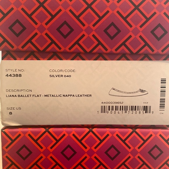 EUC Tory Burch Liana Round Toe Rhinestone Logo Metallic Leather Ballet Flats - Picture 12 of 12